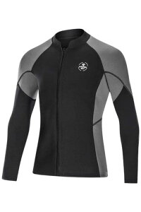 MORGENSKYウェットスーツ2mmフロントジッパー長袖ジャケット上着防寒防風水陸両用オートバイの防寒対策サーフィンフィッシングシュノーケリング水着沢登磯釣りKNN121(黒灰M)