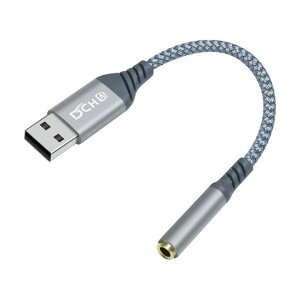 DCHAVUSBオーディオ変換アダプタケーブルUSBイヤホンジャックヘッドフォンジャックUSB外付けサウンドカードUSB-A3.5mmステレオミニ端子TRRS/4極USB変換ナイロン編みDACチップ付き