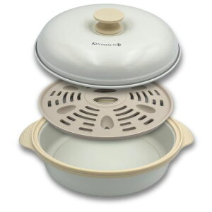 ケヴンハウン(Kevnhaun)レンジパン深型ベージュ蒸し器レンジでチンで焦げ目ができるフッ素コーティング蒸し皿付き煮込み1台7役一人暮らし魚焼きグリル電子レンジ調理器KDS9219