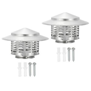 PATIKIL3”チムニーキャップ2個304ステンレススチールラウンドチムニーカバーキャップフードスクリーンルーフベントファイアプレース排気外部ストーブパイプ用ネジ付き