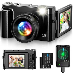 Oiadekデジタルカメラ4K4800万画素デジカメバッテリー充電器付きオートフォーカス機能180度回転可能ディスプレイ16倍ズーム手振れ補正ウェブカメラ自撮り便利3インチ大画面美顔フィルター…