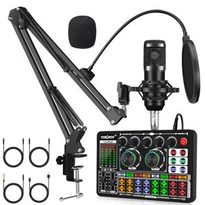 BONKYOF999カラオケセット家庭用DJミキサーセットライブサウンドカード男声女声ボイスチェンジャー/マイクスタンドタブレットアームスタンド/マイクポップガードポップブロッカークラン…