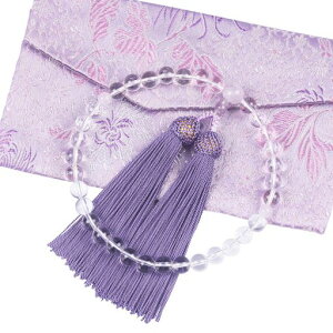 LEOBEE女性用数珠数珠マグネット式数珠袋付き本水晶念珠じゅず手作り念珠葬式葬儀墓参り法事念誦全ての宗派で使用頂け(本水晶/数珠袋01)