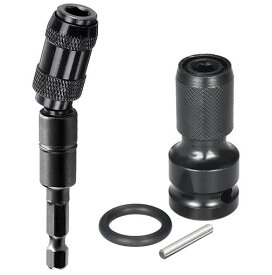 Wolfrideインパクトドライバーアダプター延長ビット1/2’’四角-1/4’’六角軸ソケット電動ドリル速分離ロック可変方向ドライバービット延長バー2本入り