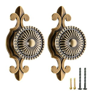 Lemfema引き出しノブ取っ手アンティーク調ツマミドアノブシングルホール亜鉛合金食器棚キャビネットプルハンドルDIYブロンズ2種類ネジ付き【全長74mm幅30mm】2個入