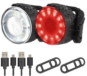 自転車用ライトUSB充電式前后レッドホワイト2個セット防水LED自転車用ライト6つの照明モード警告灯マウンテンバイクロードバイク登山夜釣り用セーフティライト超明るい
