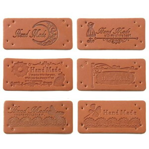 革タグ6種30枚入り革ラベルレザータグ合皮タグ穴あき英文柄Handmade長方形ワッペンラベルタグDIY手芸縫製手作りハンドメイド衣類/マフラー/ニット帽用装飾飾り
