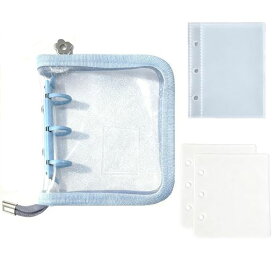 シール帳プラバン【ジッパー版】透明A7ミニバインダー【リフィルx10枚下敷きx2枚】PPシートカードポケットシール台紙手帳プリ帳カードスリーブ透明シール帳はがせるバインダー型ノート…