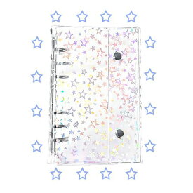 シール帳透明A6シール手帳一宮格、二宮格透明内ページ計20枚6穴バインダークリア持ち運びに便利な軽量設計男女兼用(A6スターデザインタイプ)