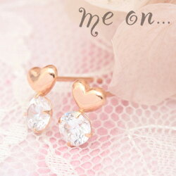 【meon...】K10ピンクゴールドぷっくり可愛いプチハート・キュービックジルコニアピアス
