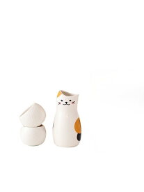 ねこ柄セラミック酒器セット 和風 徳利 酒水差し 盃 ぐい呑み トレー付き 電子レンジ 日本酒 居酒屋 家庭用 来客 使いやすい 多用途 日常使用 (ポット1つとカップ2つ)