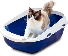 メガトレー グレー 【 猫用 トイレ 本体 】 大きい猫 大きいトイレ ゆったり広々 飛び散り防止カバー付き サイズ(約) 幅48×奥65×高28.5
