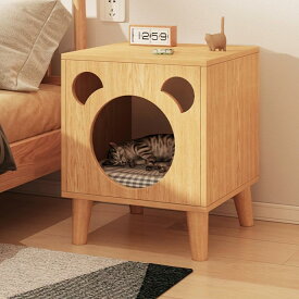 キャットヴィラ 猫ハウス ナイトテーブル 家具として使える スツール デスク かわいい 木製 猫用キャビネット ストレス解消 家具破壊防止 ベッドサイドテーブル 耐久 おもちゃ 耐荷重8 猫用ケージ 猫用ヴィラ (オーク色です)