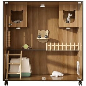 換気デザインの猫ハウス、猫の爪とぎポストとはしご付き木製猫キャビネット、ユニバーサルホイール付き猫ケージ、ペットヴィラ