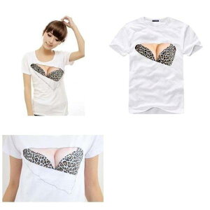 おもしろ Tシャツ おっぱいTシャツ 3D セクシー プリント (豹柄)S/M/L/XL