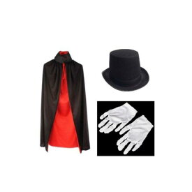 マジック 衣装 3点セット(シルクハット、リバーシブルマント、手袋) マジシャン 衣装 手品師 衣装 コスチューム 仮装 男女共用 ハロウィン 大人 衣装
