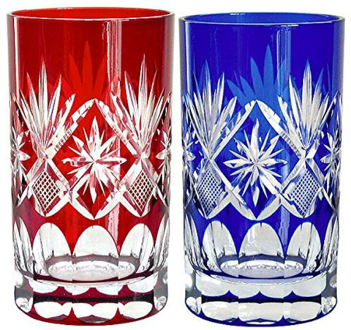 楽天市場】江戸切子 ペアグラス タンブラー 切子グラス 星切子 青赤  