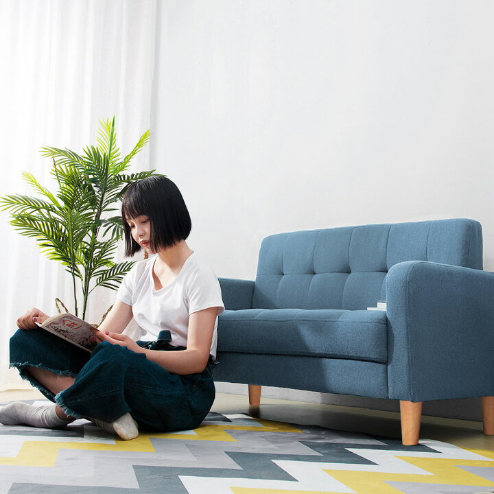 楽天市場 ソファー 2人掛け コンパクト ソファ 天然木脚 リビングソファー 北欧 ファブリック おしゃれ 新生活 北欧スタイル 肘付き 幅約108cm 組立簡単 2way 小さい 一人暮らし 新生活応援 ユメカ インテリア Yumeka