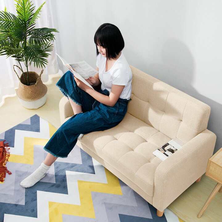 楽天市場 ソファー 2人掛け コンパクト ソファ 天然木脚 リビングソファー 北欧 ファブリック おしゃれ 新生活 北欧スタイル 肘付き 幅約108cm 組立簡単 2way 小さい 一人暮らし 新生活応援 ユメカ インテリア Yumeka