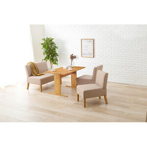 ダイニング4点セット (テーブル 机 ×1 ソファ×1 チェア (イス 椅子) ×2) 約幅110cm 4人掛け ナチュラル×ベージュ お客様組立品 自然の風を感じる、4人掛けのダイニングセット 幅110cmのテーブ