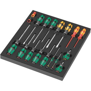 WERA ヴェラ 18点組 Kraftform ハンドル ドライバー ホルダーセット フォームインサート付 150101 工具 ツール DIY 18種類のハンドル付きドライバーとホルダーがセットになった、フォームインサー