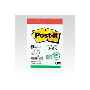 (まとめ) 住友スリーエム ポストイット(R) 再生紙 2個入り 横25×縦75mm 500RP-WN 白(赤帯) 2個入 【×10セット】 お得なまとめ買いで、定番アイテムを手に入れよう 再生紙ポストイット(R) 2個