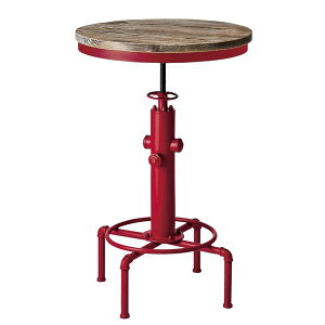 カウンターテーブル 机 直径60cm 円形 (丸型 ラウンド) レッド 天板昇降式 木製 金属 スチール バーテーブル インダストリアルシリーズ リビング 赤 重厚な工業製品調の魅力を纏ったスタイリ