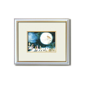ちひろ額装 壁掛け額 白いフレーム いわさきちひろ 絵画額 十五夜の月 額 額縁 フレーム 柔らかく澄んだ、独自の色合いを宿す白いフレームの美術品 いわさきちひろの絵画額、満月の夜に輝く十五夜の月