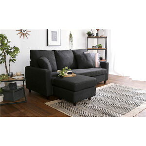 カウチソファー 3人掛け 約幅176cm ブラック クッション 取り外し式木製脚付き リビング ダイニング お客様組立品 黒 贈り物に最適なスタイリッシュな3人掛けソファー コンパクトなサイズで