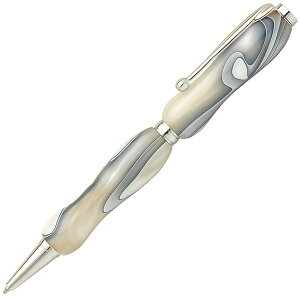 アクリルボールペン/文房具 【パールホワイト White×Gray】 クロスタイプ 芯：0.7mm 日本製 国産 文具 オフィス 事務用 用品 『Marble Pen』 白