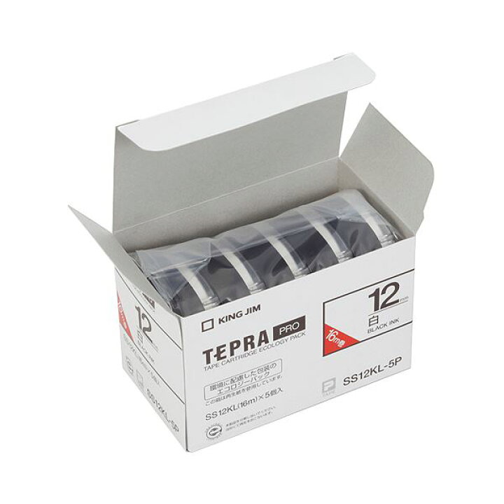 まとめ キングジム テプラ PRO テープカートリッジ ロングタイプ 12mm 白 黒文字 SS12KL-5P 1パック 5個 21 購買