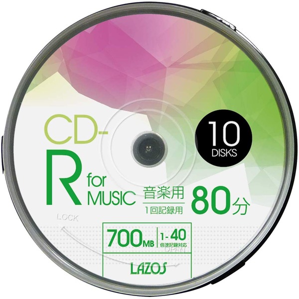 LAZOS CD-Rメディア音楽用 40倍速 10枚スピンドル40個セット L-MCD10P-40P