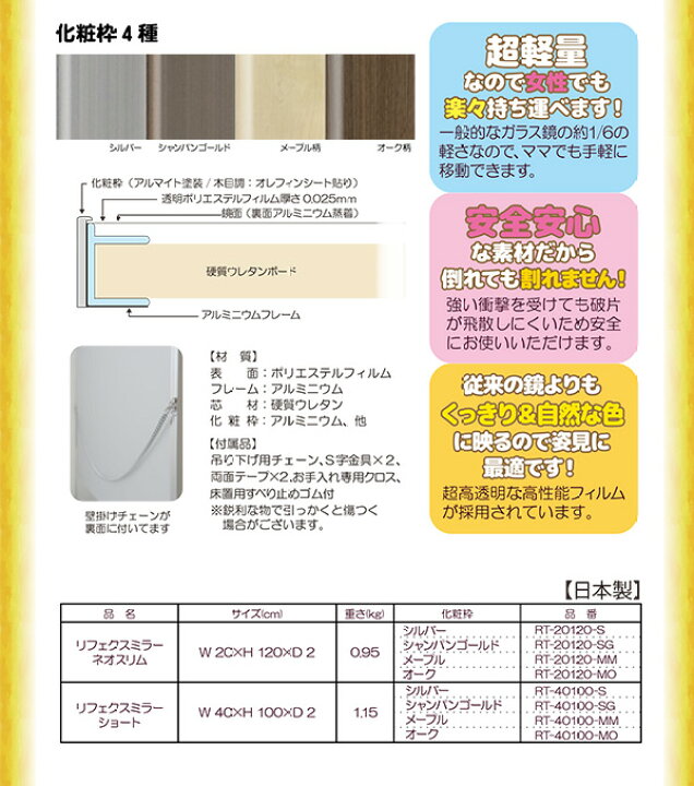 楽天市場】割れない姿見鏡 【ネオスリム 20×120×2cm シャンパンゴールド】 日本製 国産 プロ仕様 両サイド飾縁(幅0.5cm) 『REFEX リフェクス』 : 株式会社夢の小屋 楽天市場】割れない姿見鏡 【ネオスリム 20×120×2cm シャンパンゴールド】 日本製 国産 プロ仕様 両サイド飾縁(幅0.5cm) 『REFEX リフェクス』 : 株式会社夢の小屋