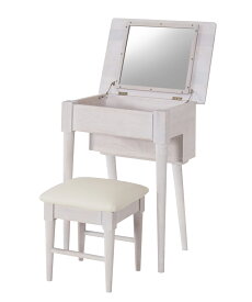 ドレッサースツールセット 化粧台 コンパクト 収納 鏡 天然木 白 姫系 テーブル 椅子 おしゃれ