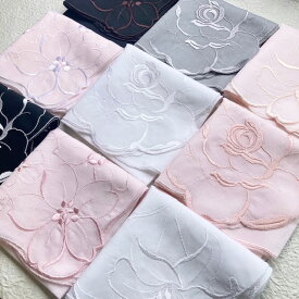 【刺繡ハンカチ Vella 】　ハンカチ ギフト 刺繍 フォーマル 包装 のし 内祝 御礼 母の日 レディース お祝 レース コットン ブライダルハンカチ 婦人 冠婚葬祭