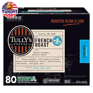 yő500~OFFN[|Lz^[YR[q[ t`[Xg KJbv|bh 80 Tully's Coffee French Roast K-Cup Pods, 80-count {y񂹏iz