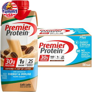yő500~OFFN[|Lzv~AveC vX GlM[C~[T|[g VFCN JtFe 11 tʃIX 18 pbN Premier 30g Protein PLUS Energy and Immune Support Shakes, Cafe Latte, 11 f