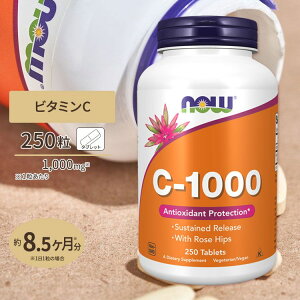 【最大500円OFFクーポン有】【ポイント20倍★10/4-11/30】ナウフーズ C-1000 ビタミンC サプリメント 1000mg 250粒 NOW Foods タブレット ローズヒップ タイムリリース