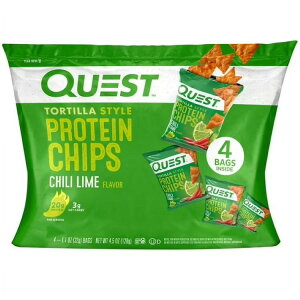 �N�G�X�g �g���e�B�[���X�^�C�� �v���e�C���`�b�v�X �`�����C������ 31g 4�ܓ� Quest Tortilla Style Protein Chips, Chili Lime, 1.1oz - 4 Count Bags �y�����񂹏��i�z
