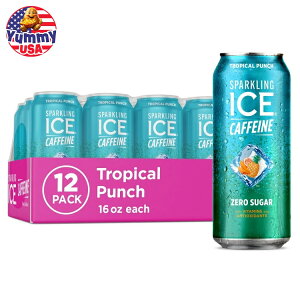 yő500~OFFN[|LzXp[NOACX JtFC gsJ p` Xp[NO EH[^[ 16 tʃIX 12  Sparkling Ice Caffeine, Tropical Punch Sparkling Water, 16 Fl Oz Can, 12 c
