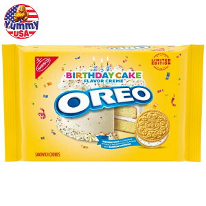 yő500~OFFN[|LzII S[f o[Xf[ P[L N[ ThCb` NbL[ 10.68 IX OREO Golden Birthday Cake Creme Sandwich Cookies, Limited Edition, 10.68 oz { e 