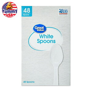 yő500~OFFN[|LzyAJEH}[gPBzO[go[ ĝăvX`bNzCgXv[ 48{ Great Value Disposable Plastic White Spoons, 48 Count y񂹏iz