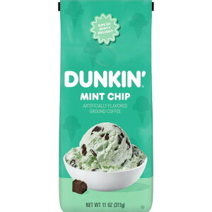【最大500円OFFクーポン有】ダンキン ミントチップ ダークローストコーヒー 挽きコーヒー 11オンス入り Dunkin’ Mint Chip Artificially Flavored Dark Roast Coffee, Ground Coffee, 11 oz Bag 【お取り寄せ商品】