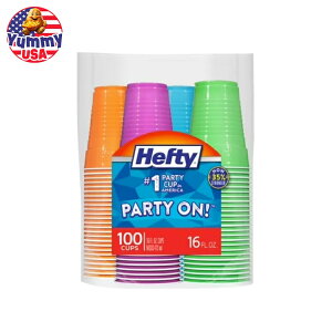 yő500~OFFN[|LzwteB p[eB[I ĝăvX`bNJbv A\[gJ[ 16IX 100 Hefty Party On Disposable Plastic Cups, Assorted Colors, 16 oz, 100 Count y񂹏i