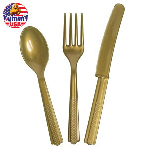 yő500~OFFN[|LzWay To CelebratẽvX`bNĝăJg[Zbg S[h 24s[X Plastic Disposable Cutlery Set, Gold, 24 Pieces, by Way To Celebrate y񂹏iz