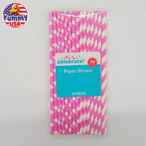 yő500~OFFN[|LzlIsN̐ʖ͗lƃXgCṽy[p[Xg[ 30{ Way to Celebrate! Neon Pink Polka Dot & Striped Paper Straws, 30ct y񂹏iz