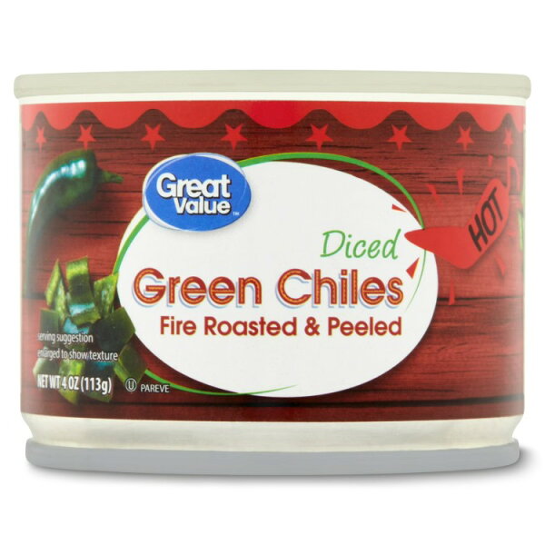【ウォルマートブランド】グレートバリュー 缶詰 ホット グリーンチリ ダイスカット 113g Great Value Canned Hot Diced Green Chiles, 4 oz 【お取り寄せ商品】