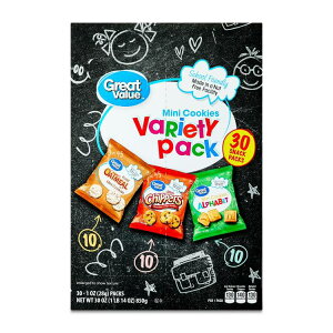 yő500~OFFN[|LzO[go[ ~jAt@xbgE`bp[YEI[g~[NbL[ oGeBpbN 30ܓ Great Value Mini Alphabet, Chippers & Oatmeal Cookies Variety Pack, 30 Snack Pa