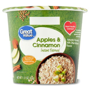 yő500~OFFN[|LzO[go[ AbvVi JbvCX^gI[g~[ 43g Great Value Apples & Cinnamon Instant Oatmeal Cup, 1.51 oz y񂹏iz