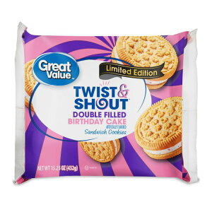 yő500~OFFN[|LzO[go[ cCXgVEg _utB o[Xf[P[LThN[NbL[ 432g Great Value Twist & Shout Double Filled Birthday Cake Sandwich Creme Cookies, 15.25 o